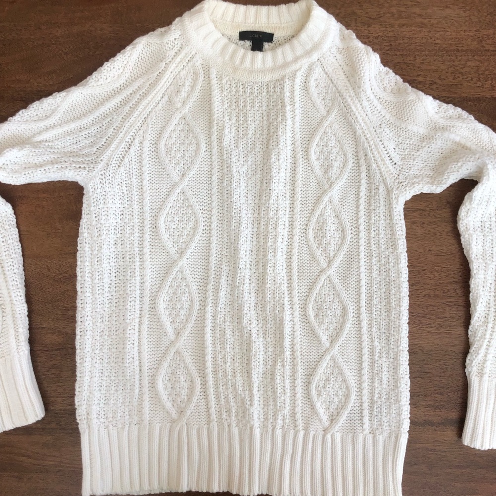 J.Crew white cable knit sweater with crew neck